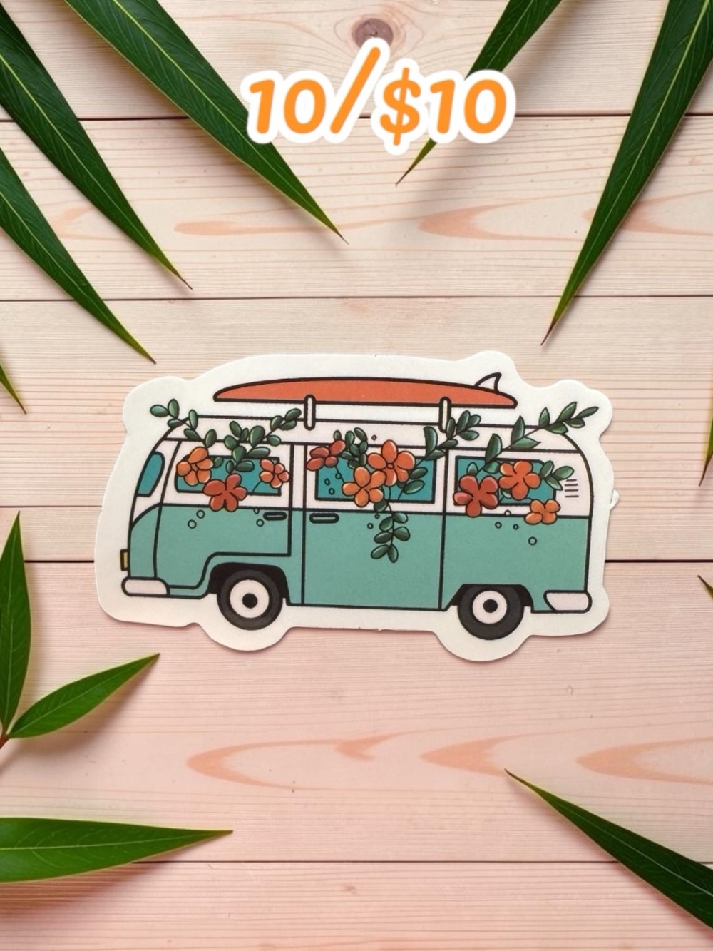 10 / $10 Floral Surf Van Sticker β Retro Boho Camper Decal - Retro